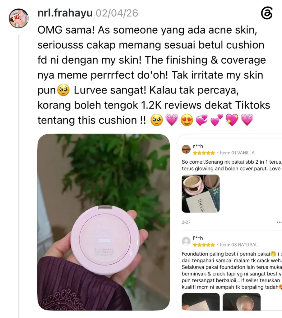 Screenshot testimoni pelanggan THEARA