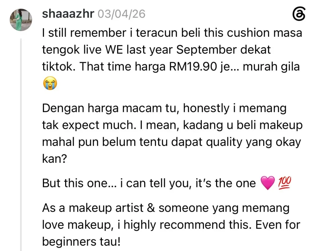 Screenshot testimoni pelanggan THEARA