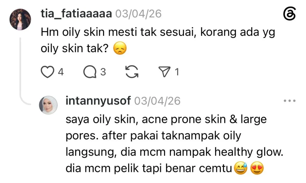 Screenshot testimoni pelanggan THEARA