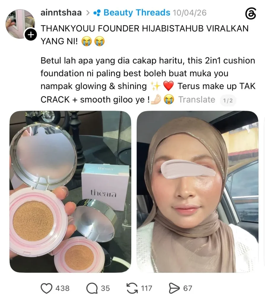 Screenshot testimoni pelanggan THEARA