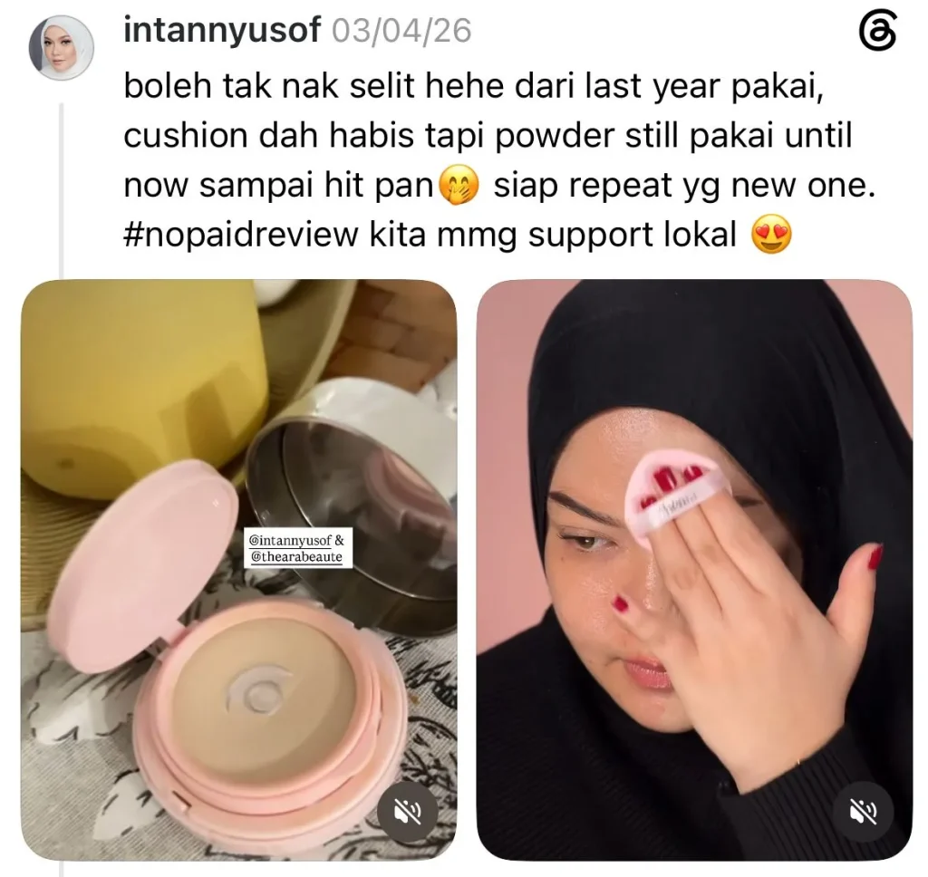 Screenshot testimoni pelanggan THEARA