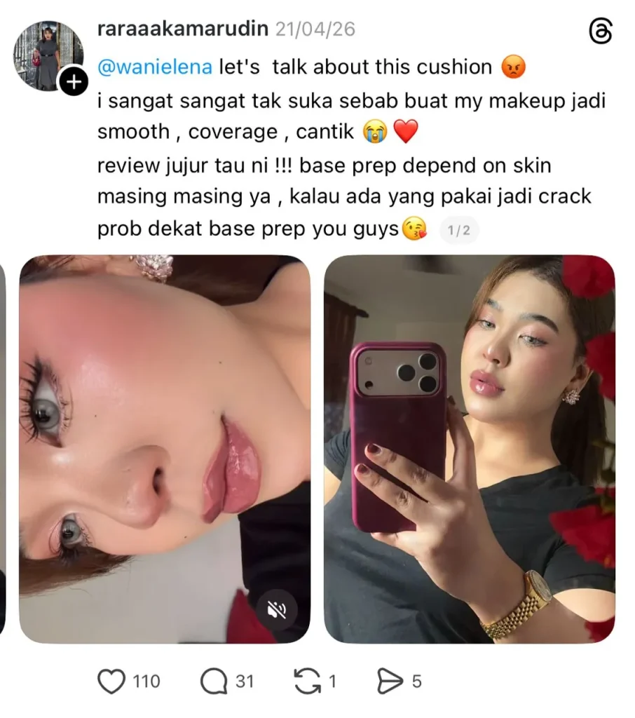 Screenshot testimoni pelanggan THEARA