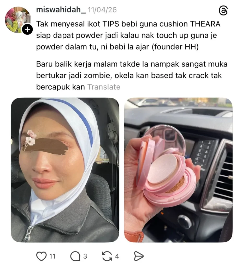 Screenshot testimoni pelanggan THEARA