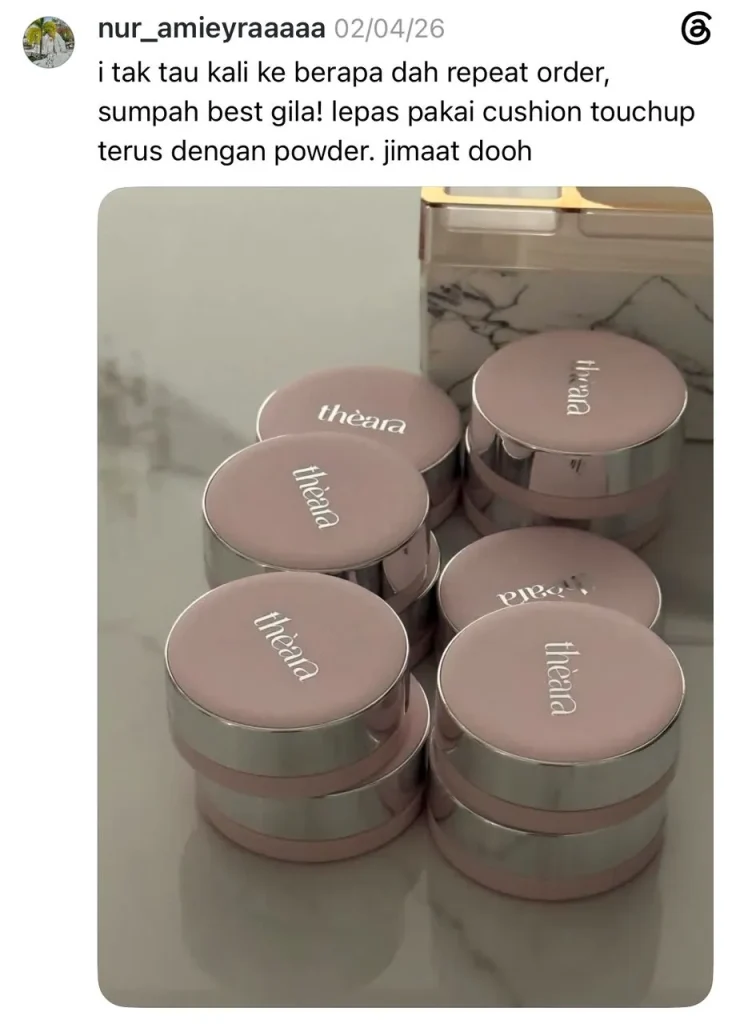 Screenshot testimoni pelanggan THEARA